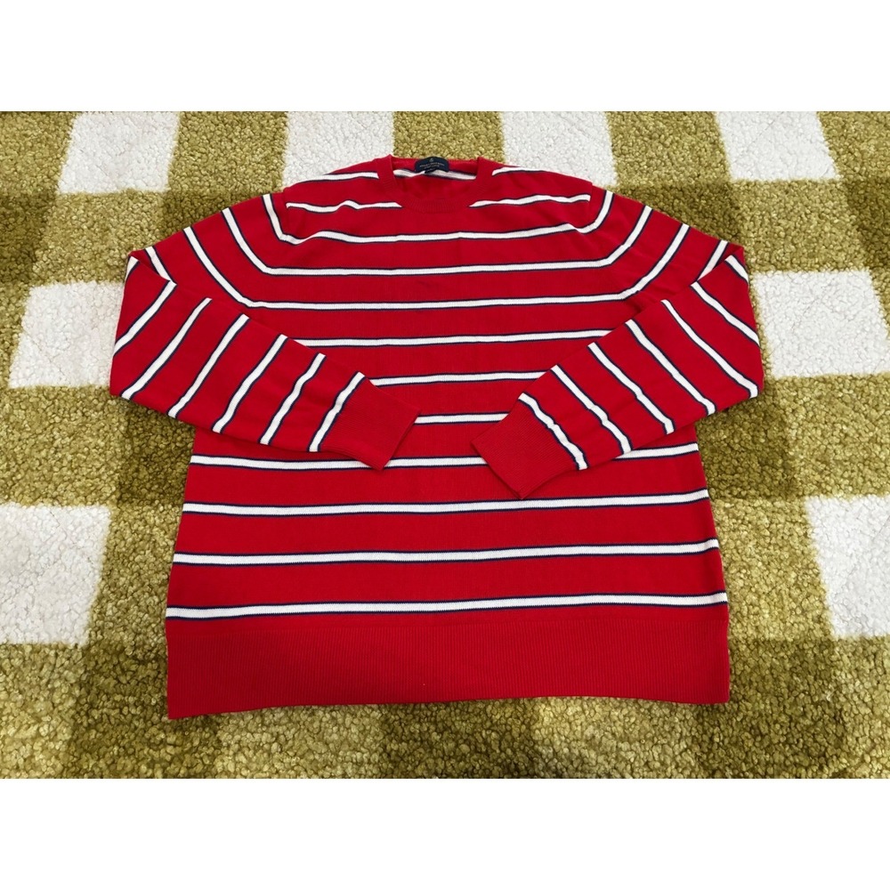 Brooks Brothers Mens Supima Cotton Striped Crewneck Sweater Red White Blue Large